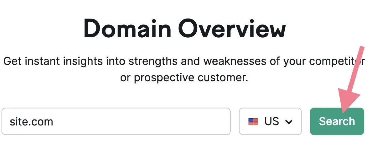 Domain Overview tool start with a domain entered and "Search" clicked.